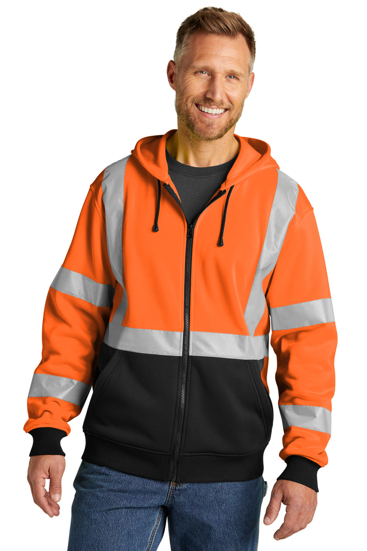 CornerStone ANSI 107 Class 3 Heavy-Duty Fleece Full-Zip Hoodie (CSF300) - High-Vis