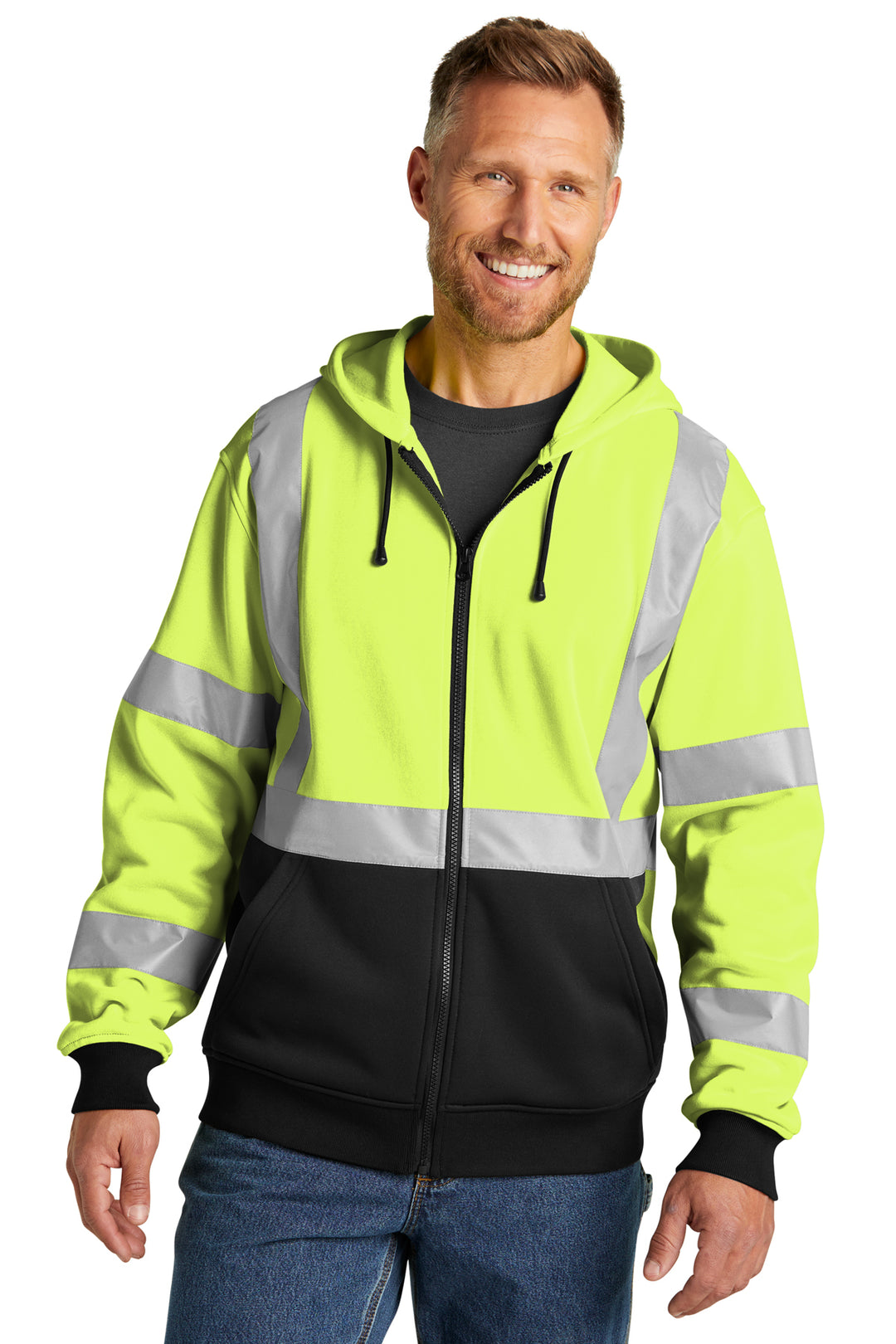 CornerStone ANSI 107 Class 3 Heavy-Duty Fleece Full-Zip Hoodie (CSF300) - High-Vis