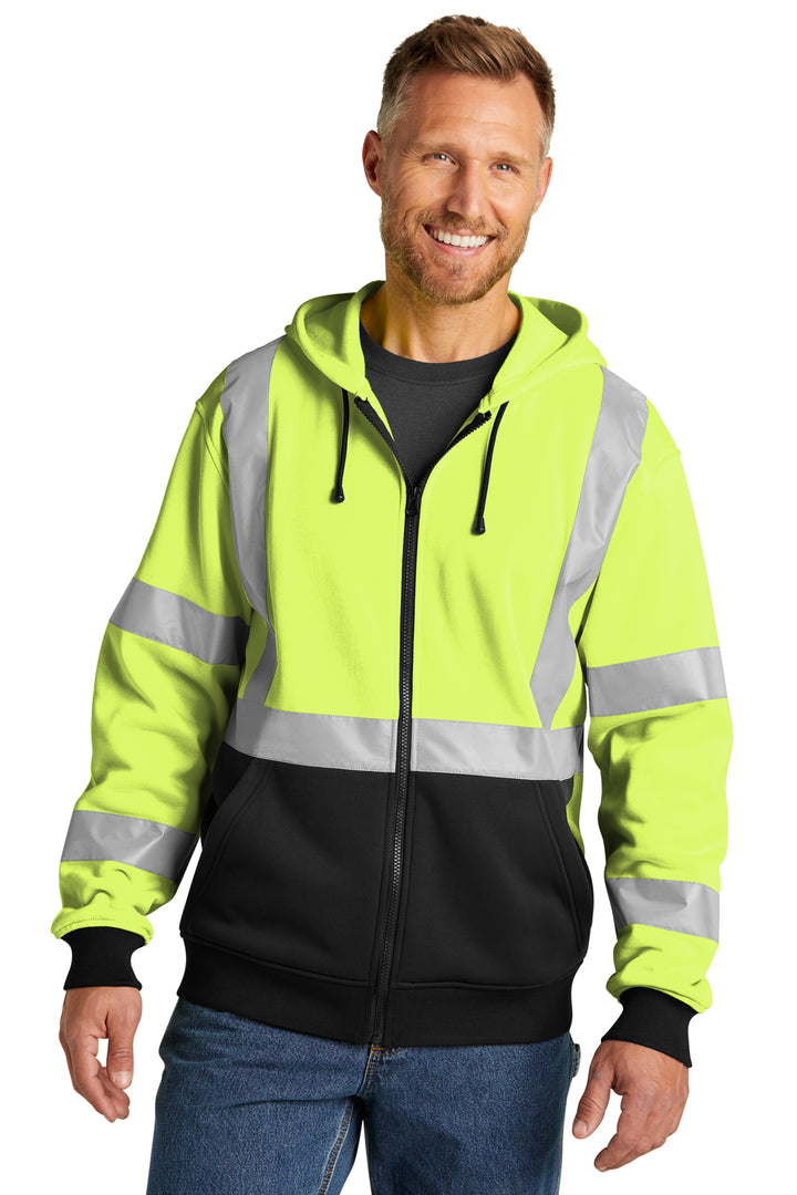 CornerStone ANSI 107 Class 3 Heavy-Duty Fleece Full-Zip Hoodie (CSF300) - High-Vis