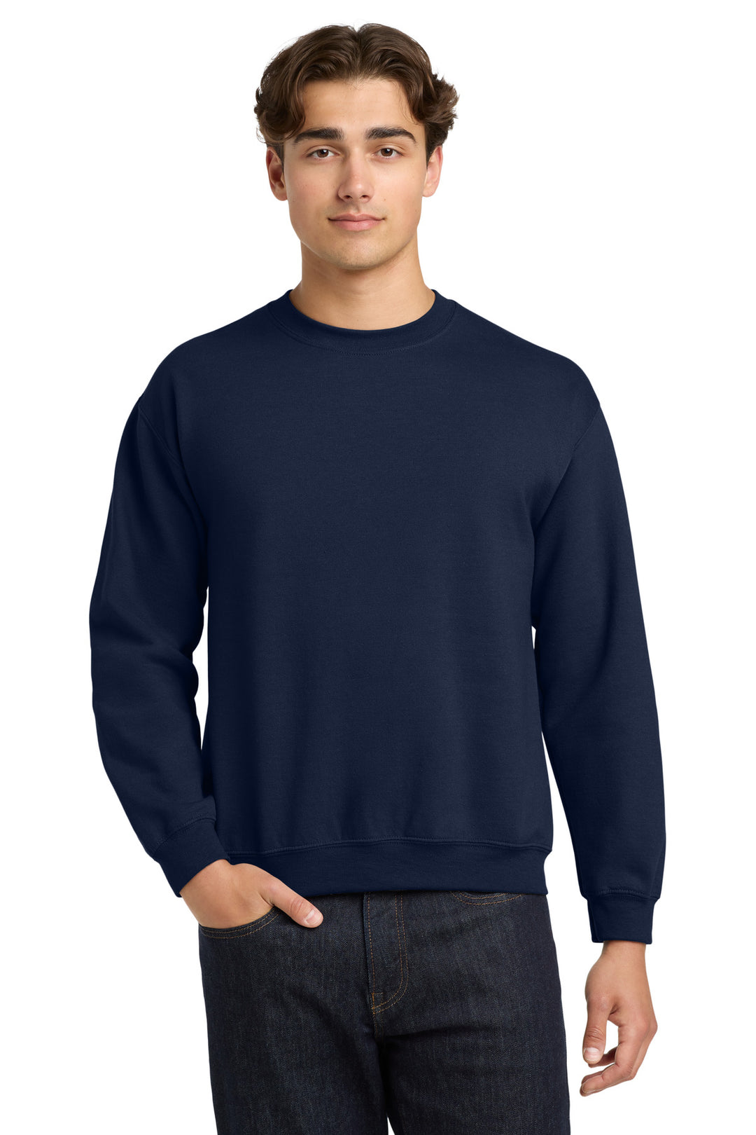 Navy Gildan Heavy Blend Crewneck (18000) - Sweatshirt, front view