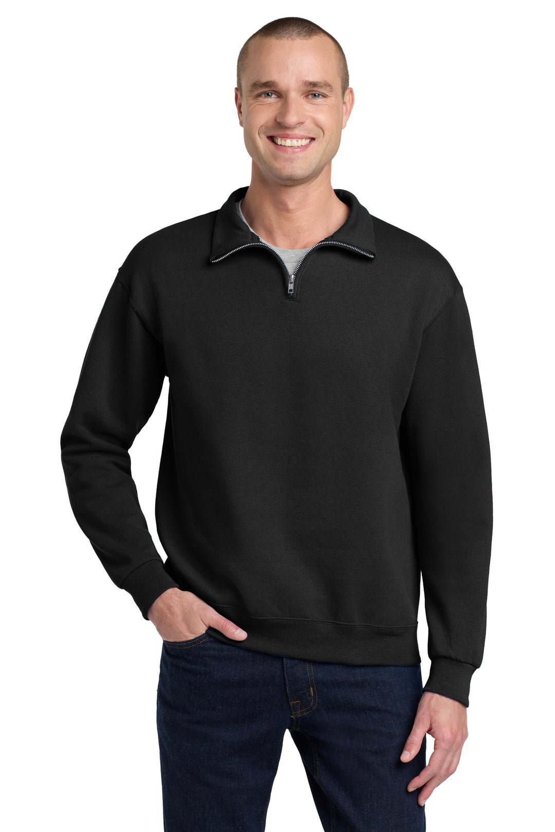 Black Jerzees NuBlend 1/4-Zip Cadet Collar (995M) - Quarter-Zip, front view
