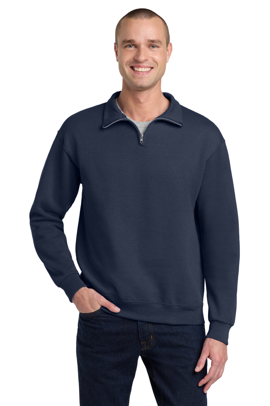 J. Navy Jerzees NuBlend 1/4-Zip Cadet Collar (995M) - Quarter-Zip, front view