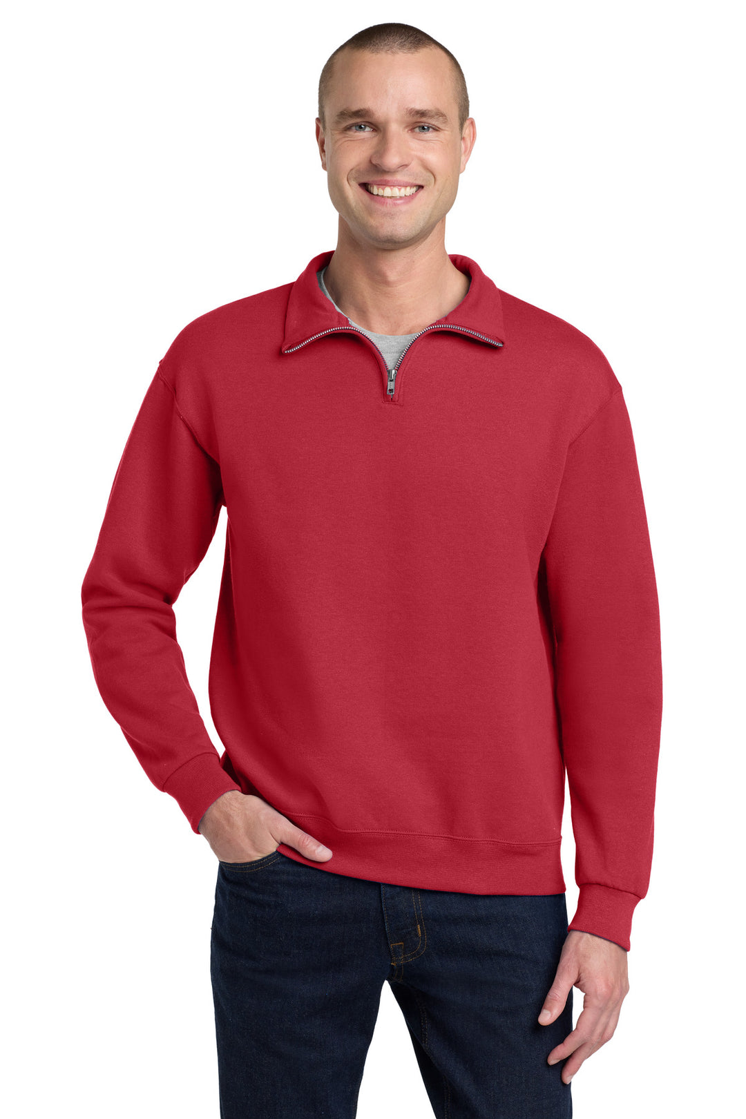 True Red Jerzees NuBlend 1/4-Zip Cadet Collar (995M) - Quarter-Zip, front view