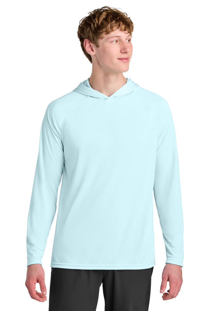 Pastel Blue A4 Cooling Performance Long Sleeve Hooded Tee (A4N3409) - Performance Tee, front view