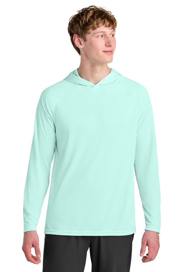 Pastel Mint A4 Cooling Performance Long Sleeve Hooded Tee (A4N3409) - Performance Tee, front view