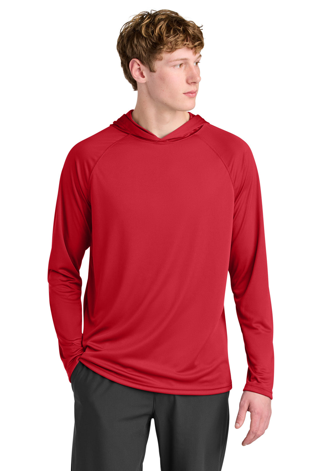 Scarlet A4 Cooling Performance Long Sleeve Hooded Tee (A4N3409) - Performance Tee, front view