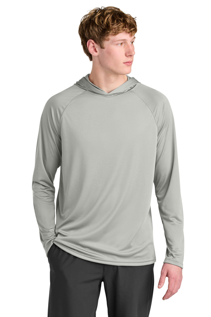 Silver A4 Cooling Performance Long Sleeve Hooded Tee (A4N3409) - Performance Tee, front view