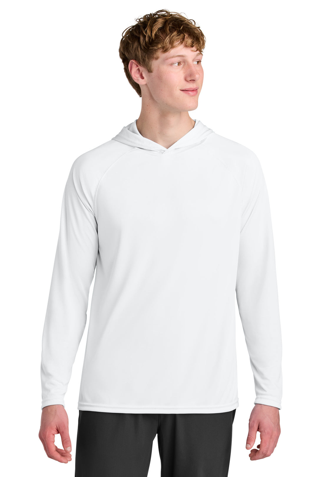 White A4 Cooling Performance Long Sleeve Hooded Tee (A4N3409) - Performance Tee, front view