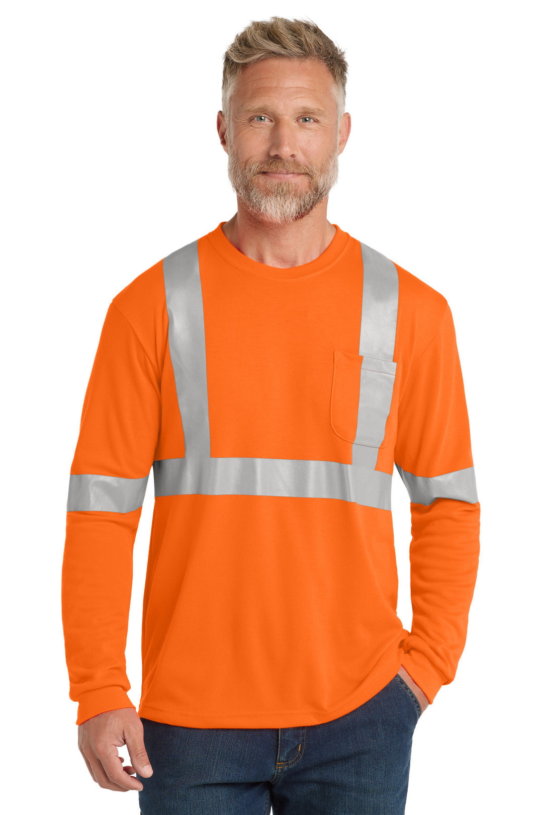 CornerStone ANSI Class 2 Long Sleeve Safety Tee (CS401LS) - High-Vis — Safety Orange