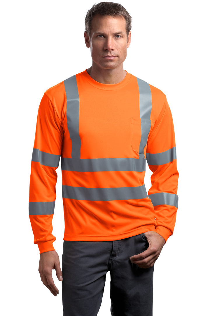 CornerStone ANSI Class 3 Long Sleeve Reflective Tee (CS409) - High-Vis — Safety Orange