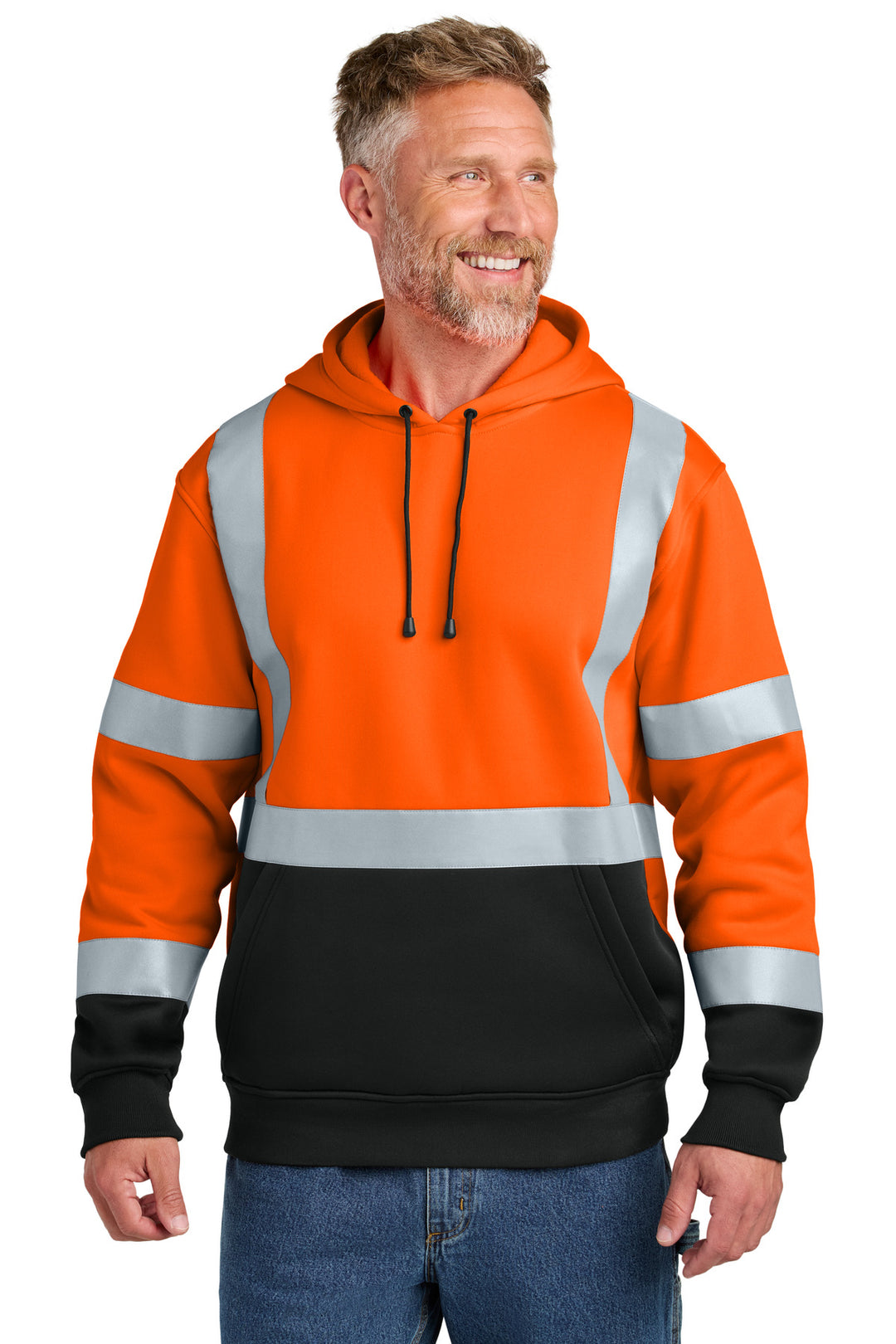 Safety Orange CornerStone ANSI 107 Class 3 Heavy-Duty Fleece Pullover Hoodie (CSF301) - High-Vis, front view
