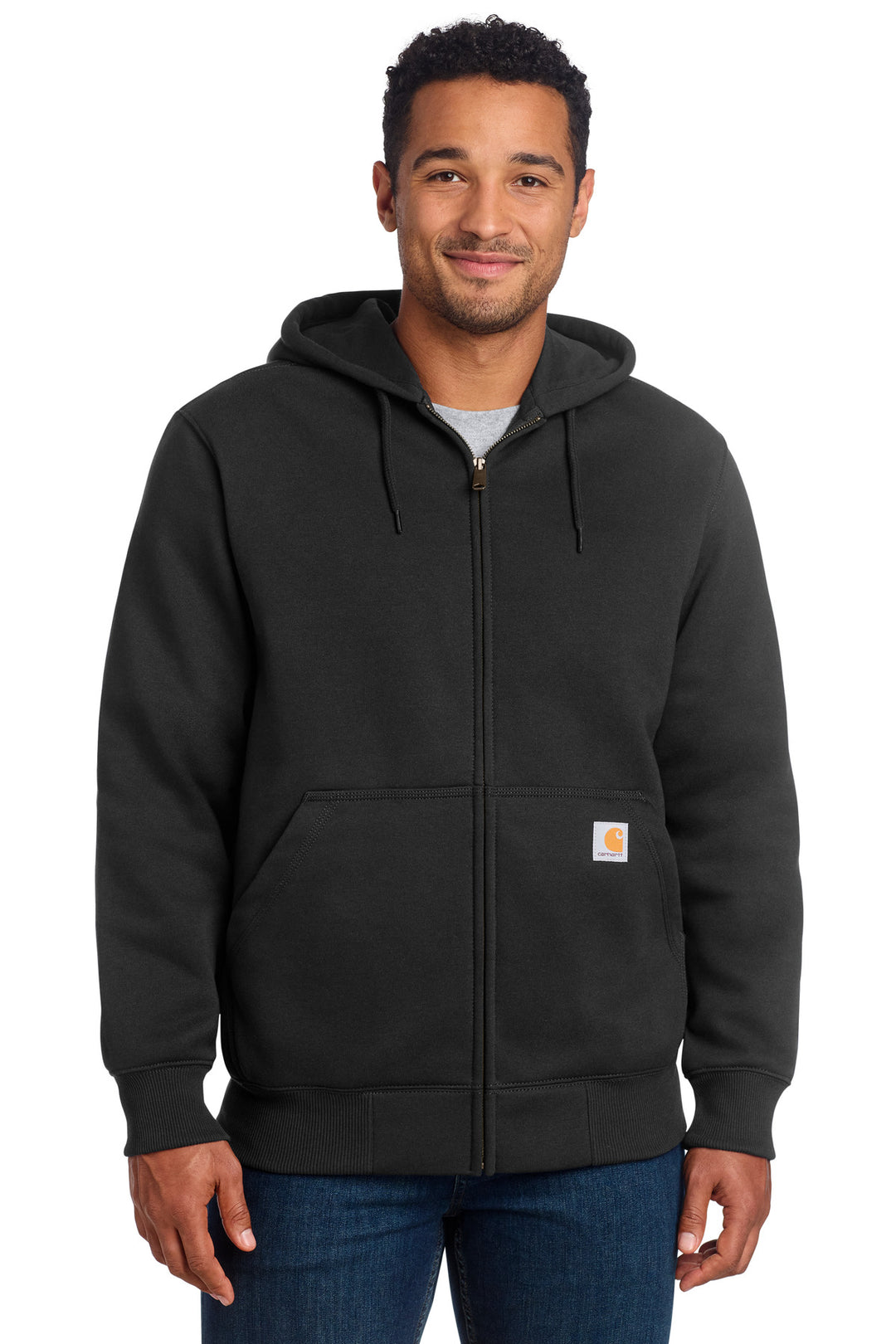 Black Carhartt Rain Defender Paxton Heavyweight Zip (CT100614) - Hoodie, front view