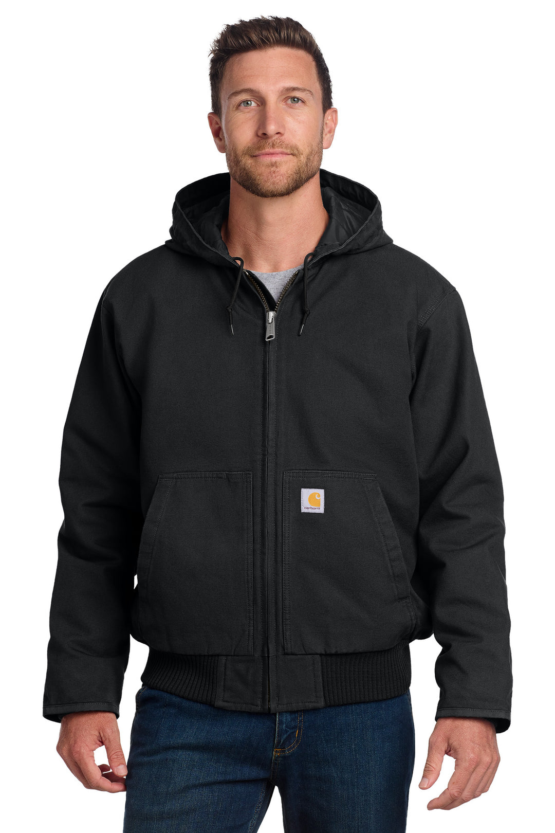 Black Carhartt Washed Duck Active Jac (CT104050) - Jacket, front view
