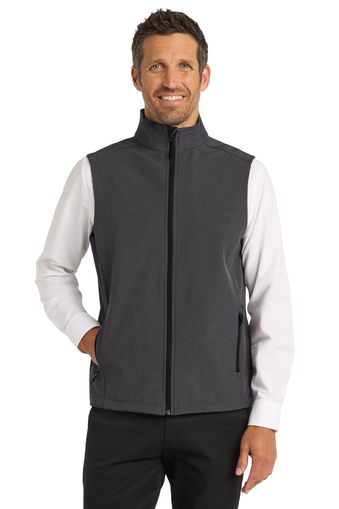 Black Charcoal Heather Port Authority Core Soft Shell Vest (J325) - Vest, front view