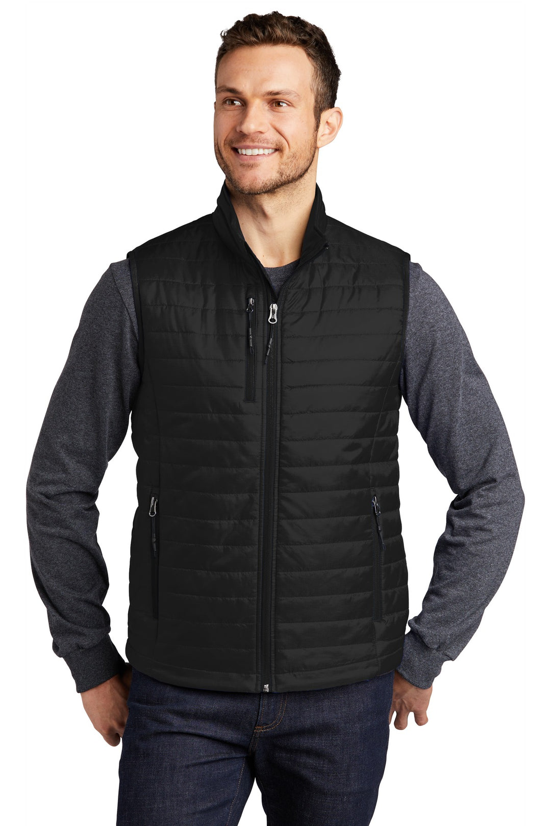 Deep Black Port Authority Packable Puffy Vest (J851) - Vest, front view