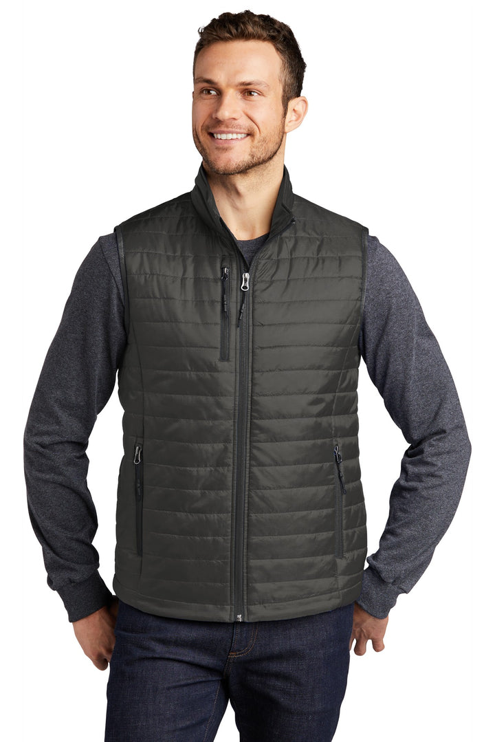 Sterling Grey/ Graphite Port Authority Packable Puffy Vest (J851) - Vest, front view