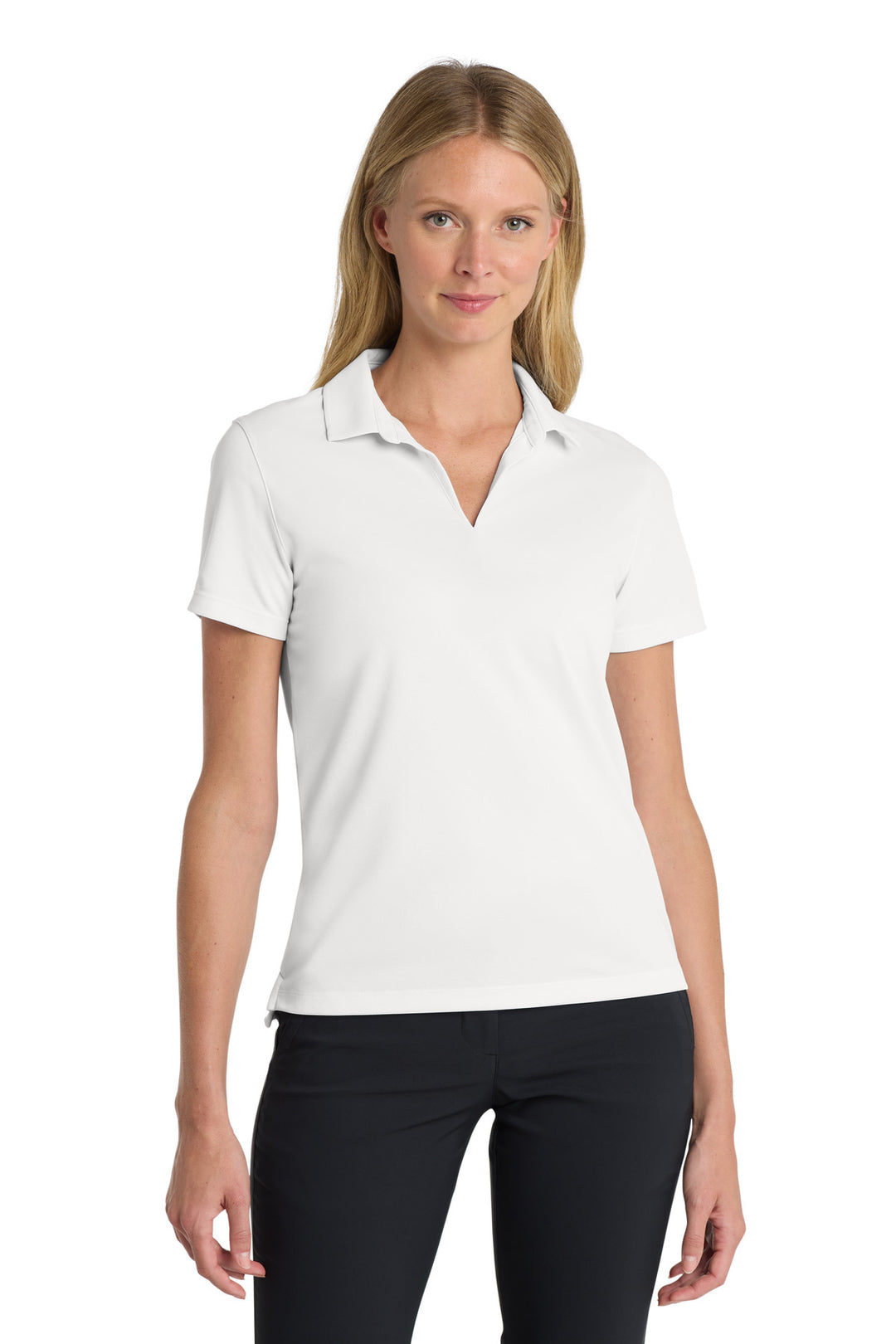 Women's White Nike Dri-FIT Micro Pique 2.0 (NKDC1963), women's fit (NKDC1991), front view