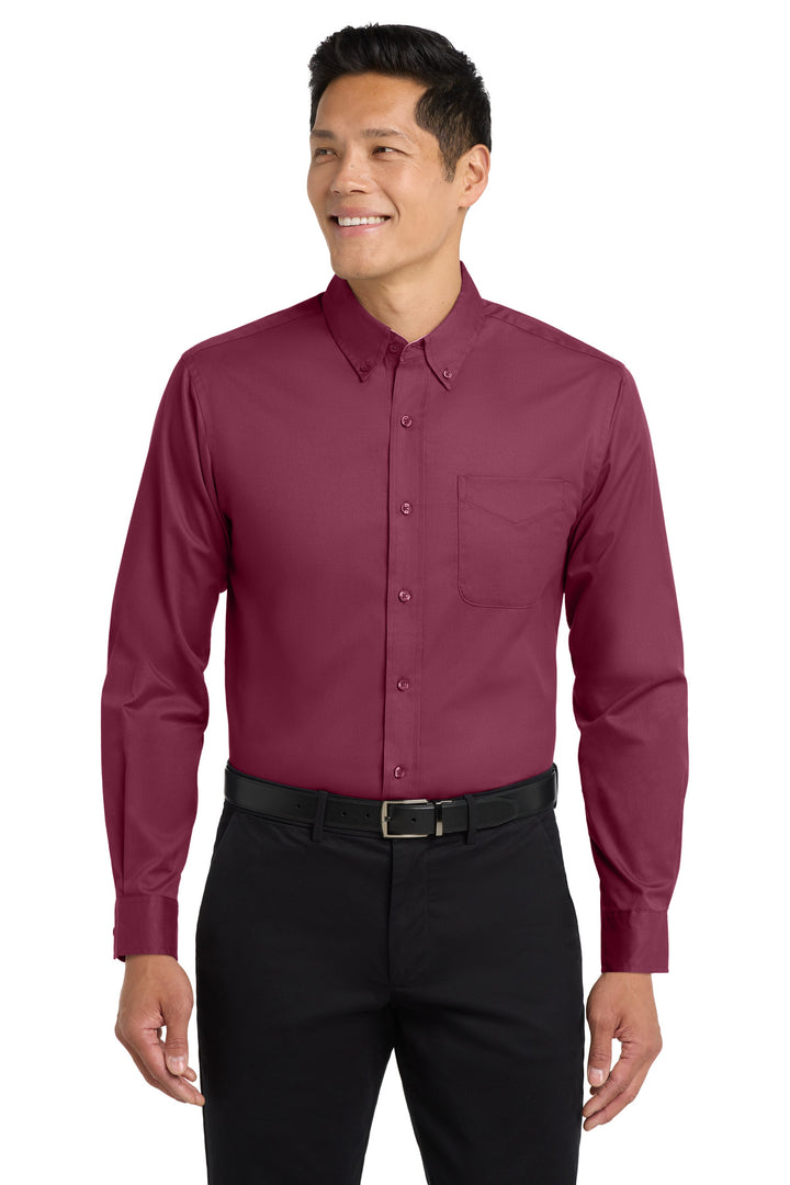 Burgundy/ Light Stone Port Authority Easy Care Long Sleeve (S608) - Button-Down, front view