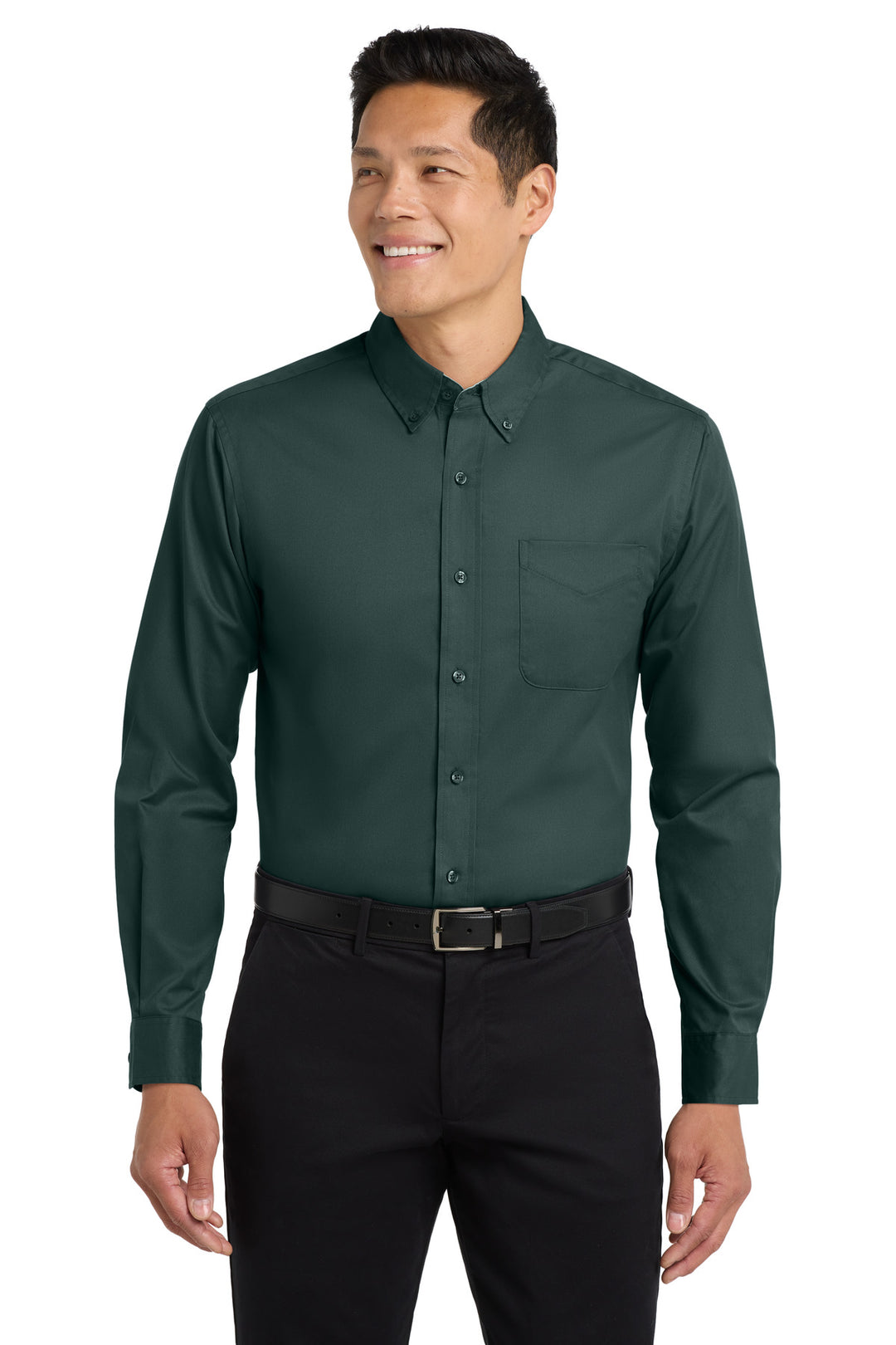 Dark Green/ Navy Port Authority Easy Care Long Sleeve (S608) - Button-Down, front view