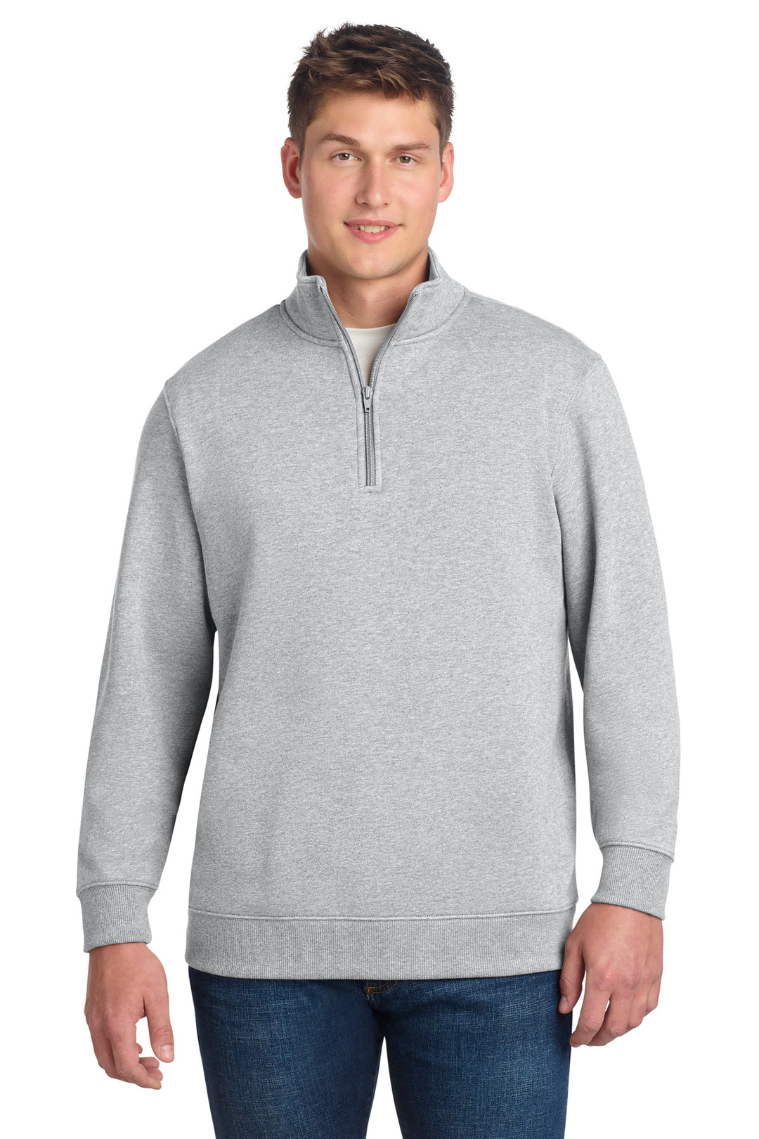 Athletic Heather Sport-Tek 1/4-Zip Sweatshirt (ST253) - Quarter-Zip, front view