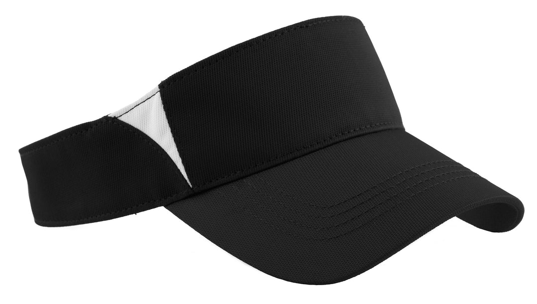 Black/ White Sport-Tek Dry Zone Colorblock Visor (STC13), front view