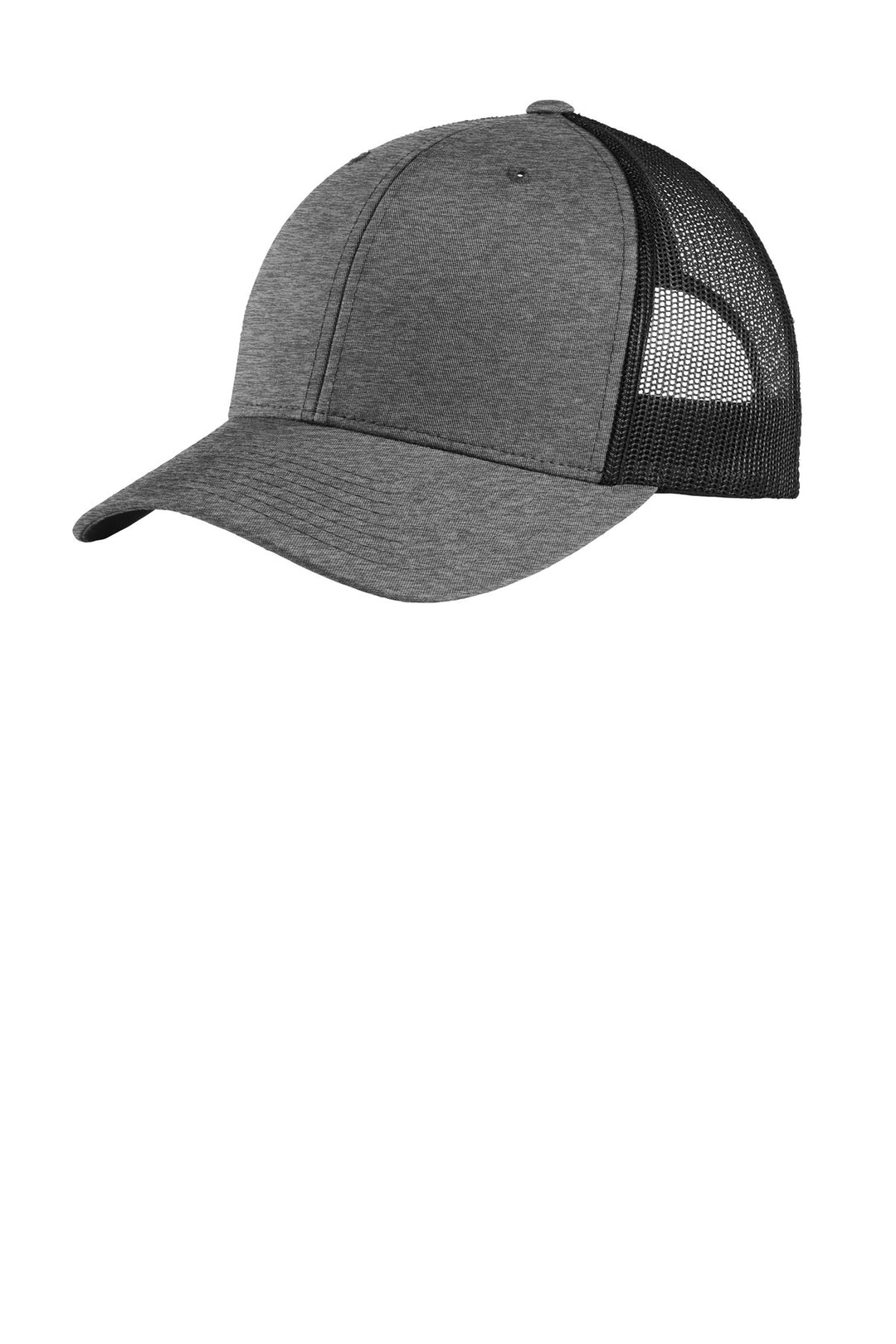 Heather Grey/ Black Sport-Tek YP Classics Retro Trucker Cap. (STC39) - Hat, front view