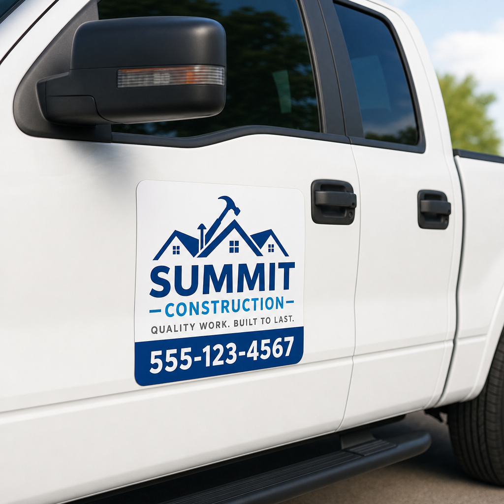 Custom 18x24 vehicle magnet on white pickup truck door — Pitcher Perfect Pro